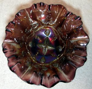 Antique Millersburg Grape Wreath Pattern Carnival Glass 3 In 1 Edge Bowl
