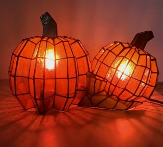 Rare Tiffany Style Stained Glass Pumpkin Lamp / Light - Cracker Barrel Exclusive