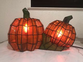 RARE Tiffany Style Stained Glass Pumpkin Lamp / Light - Cracker Barrel Exclusive 2