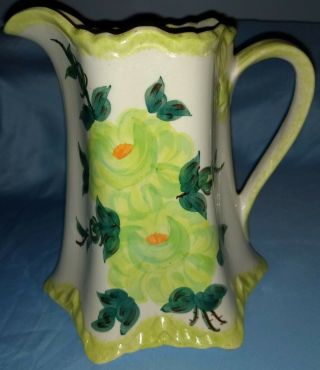 Antique Stamped Cash Family Tn 1915 Green Hand Painted Ceramic Pitcher