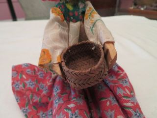 Vintage Native American Indian Woman Sitting w/ Basket Hand Carved 3