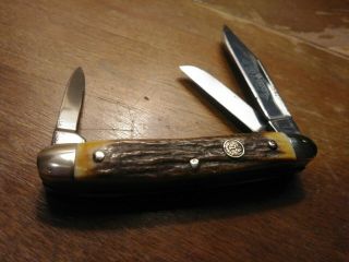 Vtg Rare Solingen Germany Boker Tree Brand Pocket Knife Stag Bone Gents Stockman