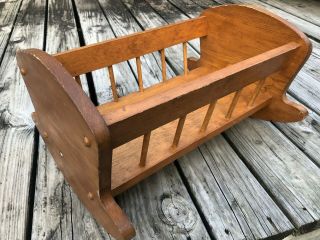 Vintage Large Wooden Baby Doll Rocking Crib Cradle 19 Inches Long