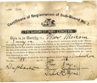 1892 Anthracite Coal Miner Certificate Of Competency Carbondale Pennsylvania 2