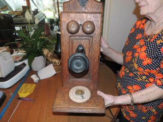 Rare Antique North Electric Co Telephone.  Rotary Dial Made In Usa Wall Oak Wood