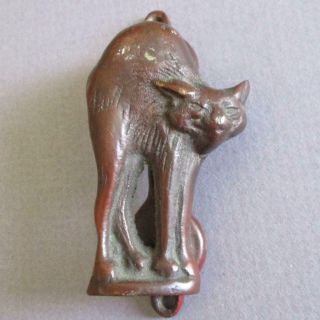 Antique Rare Miniature 3 " Cast Bronze Door Knocker Cat W Arched Back Halloween