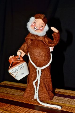 Vintage 1970 Annalee Mobilitee Doll 9 " Monk Friar With Ceramic Toothpicks Jug