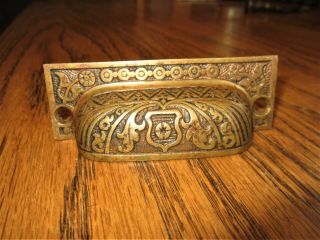 Eastlake Bronze Bin File Cabinet Furniture Handle Victorian Brass Drawer Pull