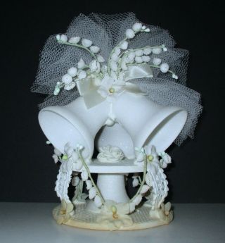 Vintage Wedding Cake Topper White Bells Lily Of Valley Tulle Antique Anniversa