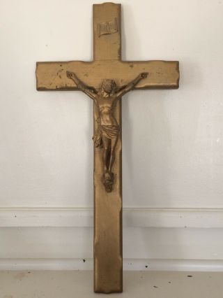 Vintage/antique Large Cast Metal & Wood Jesus Wall Hanging Crucifix Cross