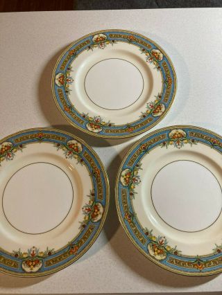 3 Antique Mintons England Hand Painted & Jeweled China 10 1/4 In.  Dinner Plates