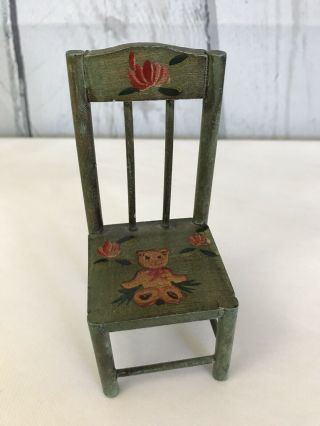 Vintage Russ Wood Doll Dollhouse Chair Handpainted Teddy Bear 4.  5 "
