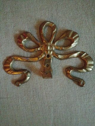 Vintage Lacquered Brass Ribbon Bow Wall Hook Victorian French Decor Bathroom