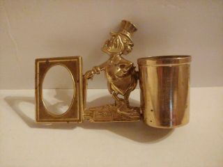 Rare Walt Disney Uncle Scrooge Mcduck Old Brass Picture Frame & Pencil Holder