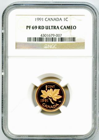 1991 Canada Cent Ngc Pf69 Rd Proof Penny Extremely Rare Pop Only 13