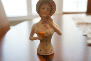 4.  5” Antique German Porcelain Half 1/2 Doll Of Bonnet Ladies Marked 14798