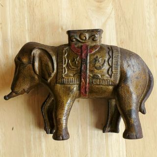 A.  C.  Williams Antique Cast Iron Still Bank: Painted Circus Elephant W Howdah,  6 "