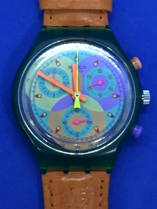 Rare Swatch Chronograph Watch Quartz Rainbow Dials Leather Parts Repairs B12 - 20