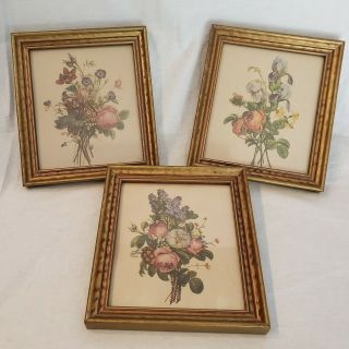 Set Of 3 Vintage Jean Louis Prevost Floral Prints Framed With Backing