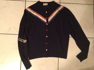 Vtg Ooak Gop Republican Elephant Usa Womens Small Cardigan Sweater Cashmere 100