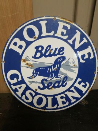 Vintage Bolene Blue Seal Gasoline Porcelain Sign Gas Station Pump Plate Oil Rare