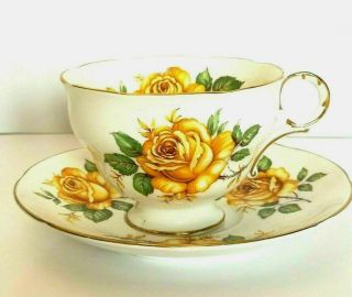 Vintage Made In England Adderley Fine Bone China Yellow Rose Cup Saucer