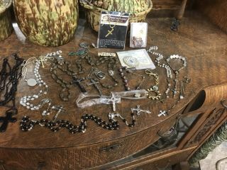 Wow Vintage Religious Catholic Rosaries And Extra Lotall Pictured Antique Beads