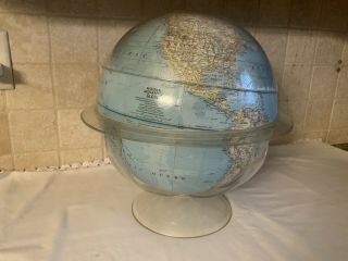 National Geographic World Globe 12 " In Clear Plastic Cradle W/cap - 1961