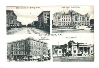 Rare View Vintage Postcard/street Scene Rustic Bakersfield Ca/chester Hotel Look