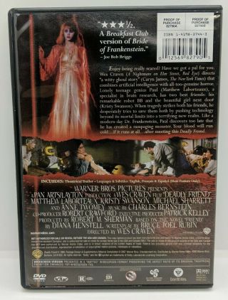 Wes Craven DEADLY FRIEND rare Horror dvd KRISTY SWANSON 1986 2