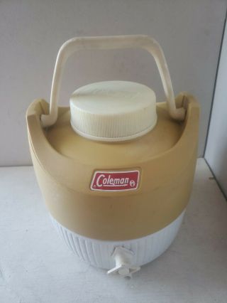 Vintage Coleman Water Beverage Jug Cooler Plastic 1 Gal Rare Mustard Yellow 1977