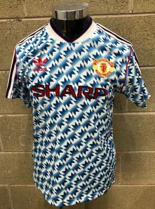 Manchester United Man Utd 1990/92 Away Adidas Vintage Football Shirt Rare 129