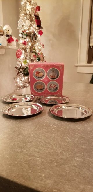 Vintage Wm Rogers Silver Plate Petite Trays Set Box For 4 2