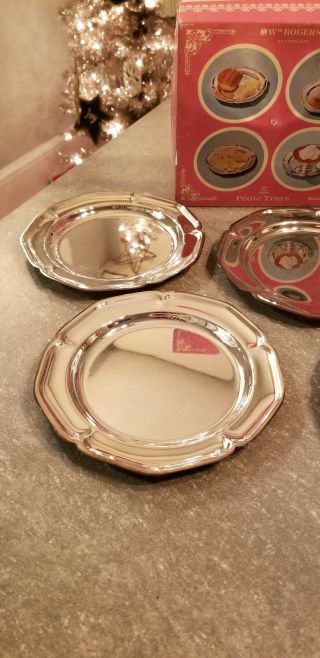 Vintage Wm Rogers Silver Plate Petite Trays Set Box For 4 3
