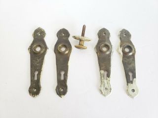 4 Matching Antique Brass Door Lock Face Plates With Skeleton Key Hole Vintage