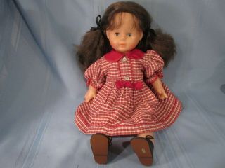 Vintage Corolle Doll 18 " Long Brown Hair Blue Sleep Eyes Soft Body W/ Dress