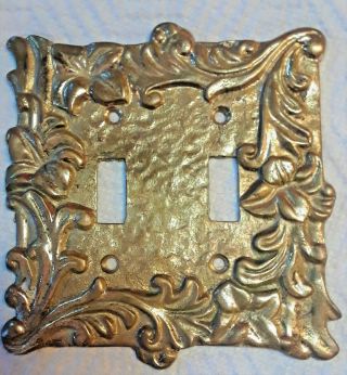 Vintage Ornate Solid Heavy Brass Double Toggle Light Wall Switch Cover Plate