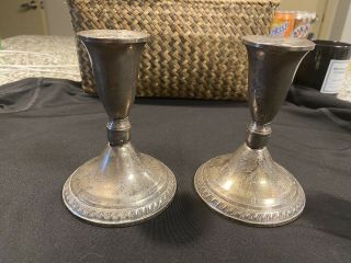 4.  5 Inch Vintage Raimond Sterling Silver Candle Holders Cement Weighted