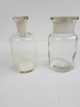 Glass Apothecary Pharmacy Jar/bottles,  Vintage Set Of 2 Rare W/stopper X 100 Ml.