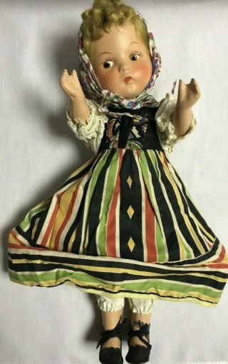 Ethnic Foreign Doll Babushka 12 Inch Jointed Vintage Hand Painted Face