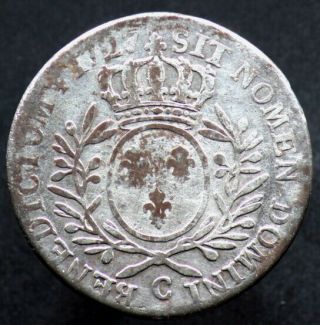 (rare Non Coté) 1/2 Ecu 1727 C - France / Caen - Louis Xv (argent / Silver)