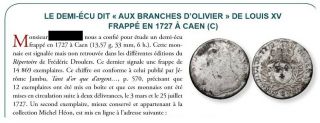 (RARE NON COTé) 1/2 ECU 1727 C - FRANCE / CAEN - LOUIS XV (Argent / Silver) 3