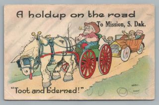 Holdup On The Road Mission South Dakota Antique Todd County Car Postcard 1915