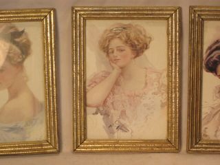 3 Small Vintage Antique Style Wood Picture Frames Women Print Frame Wall Decor