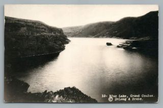 Blue Lake Grand Coulee Rppc Delong & Drake Antique Photo Postcard 1930s