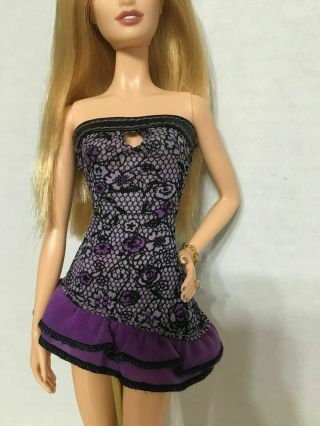 Barbie My Scene Nolee Rebel Style Doll Outfit Clothes Purple Ruffle Dress Rare 3