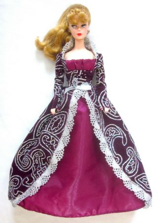 Vintage Barbie Doll Clothes Pink Purple Silver Dress Gown Barbie Tag