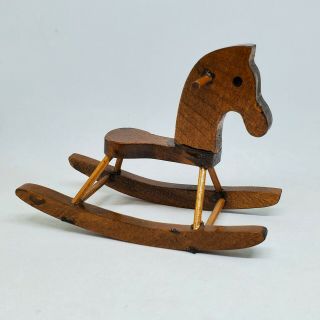 Vintage Dollhouse Miniature Wooden Rocking Horse Wood Doll Mini
