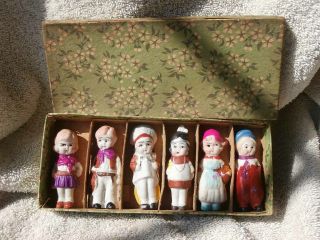 Rare Set 6 Depression Era All Bisque Japan 2 1/2 " Character Dolls Cute