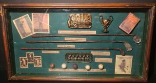 Vintage The History Of Golf Antique Collectible Shadow Box Balls Irons Tees